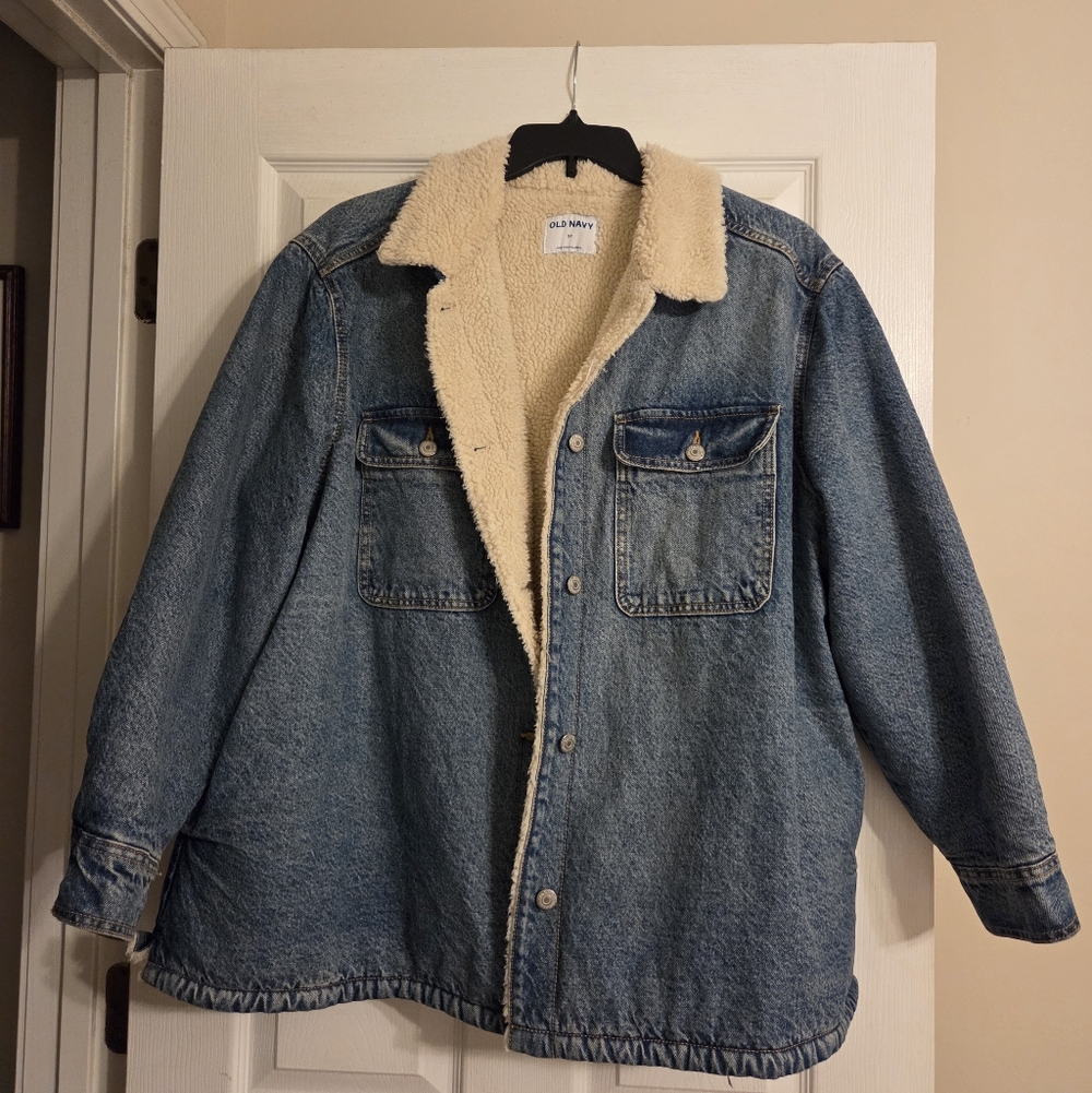 Old Navy Blue Denim Jacket with Sherpa Cream Lining